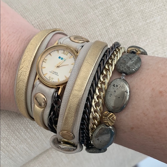La Mer Women's Gold and Cream Wrap Watch - Picture 1 of 15